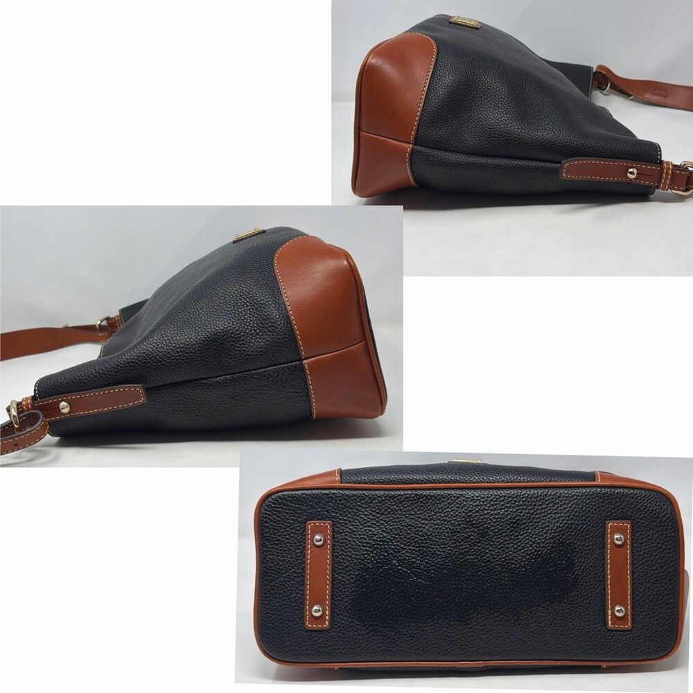 Dooney & Bourke Black Pebbled Leather Brown Trim Large Hobo Shoulder Bag - Picture 2 of 9